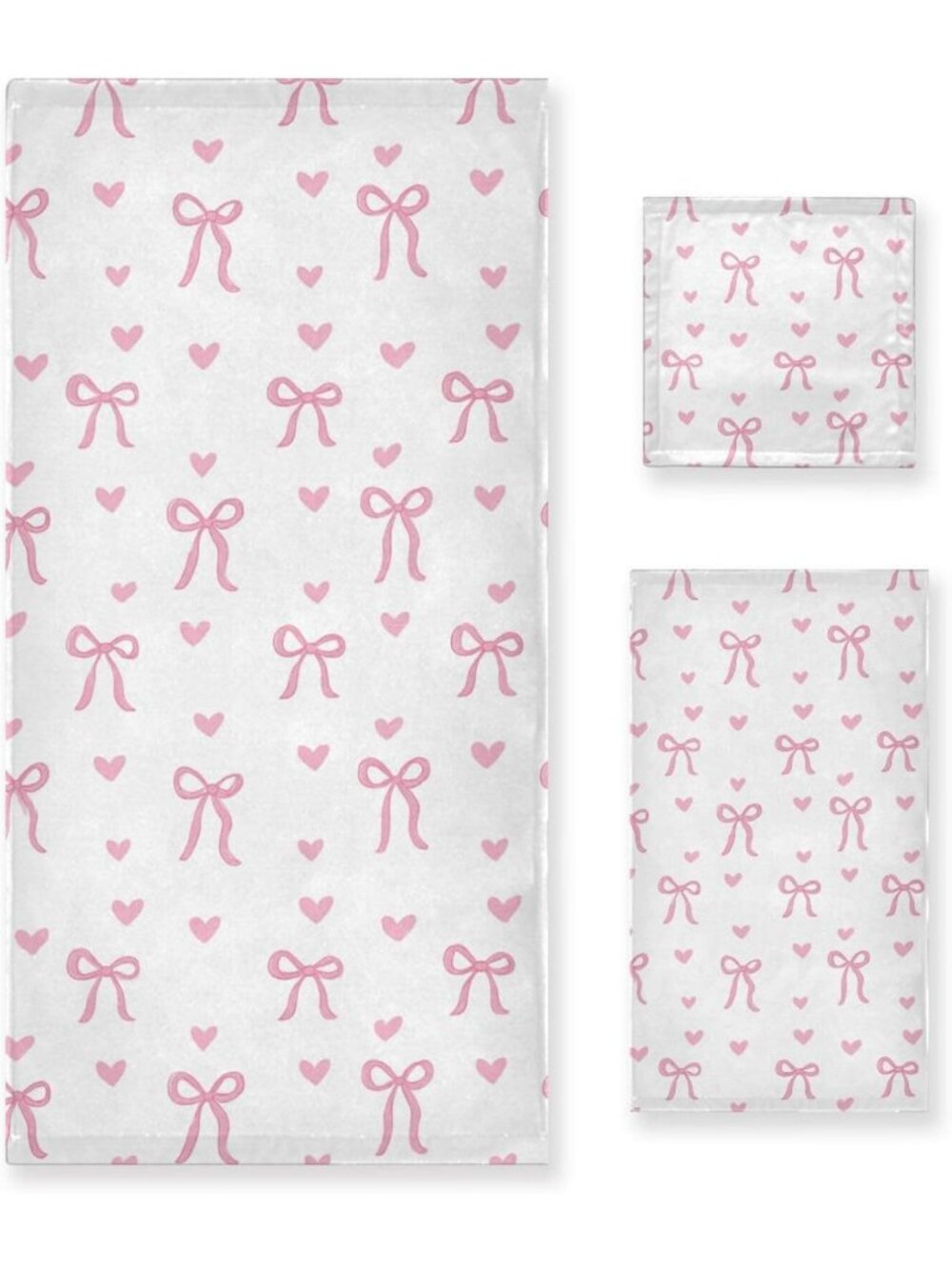 Soft Pink Ribbon Bow Towel Set of 3 | Highly Absorbent Fingertip Bath Towels for